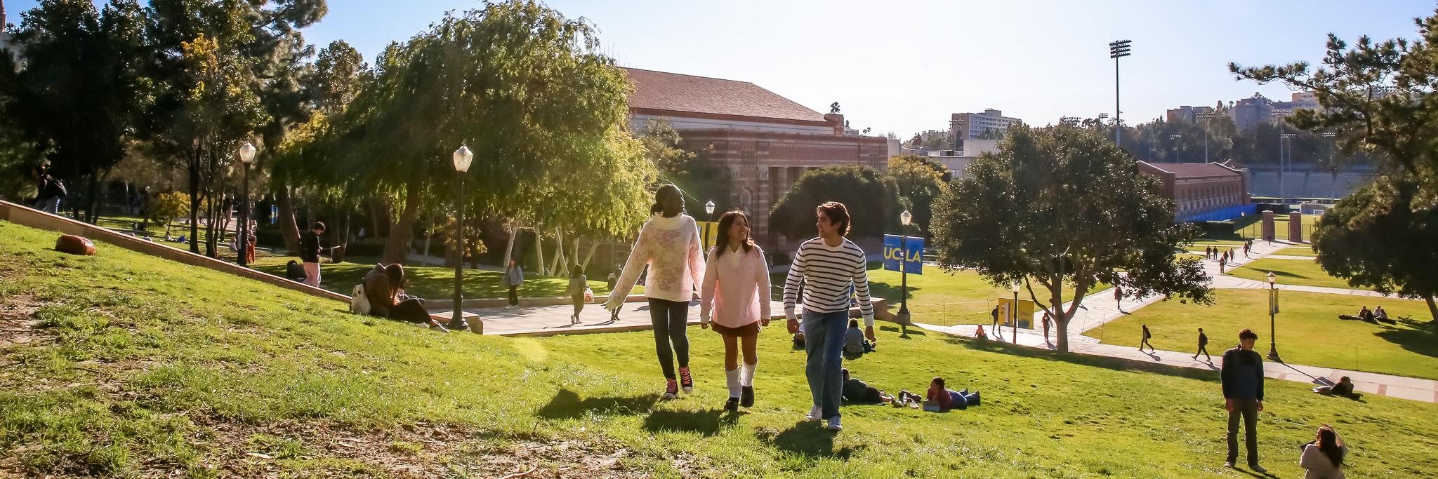 Students walking up a hill at UCLA